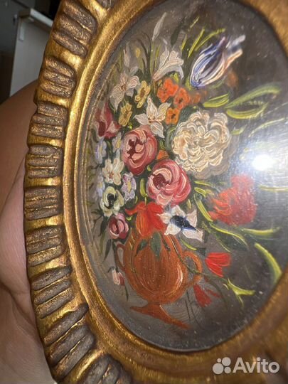 Антикварная миниатюра, масло 19 век