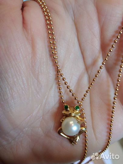 Золотое колье бусы 585 пробы с лягушкой