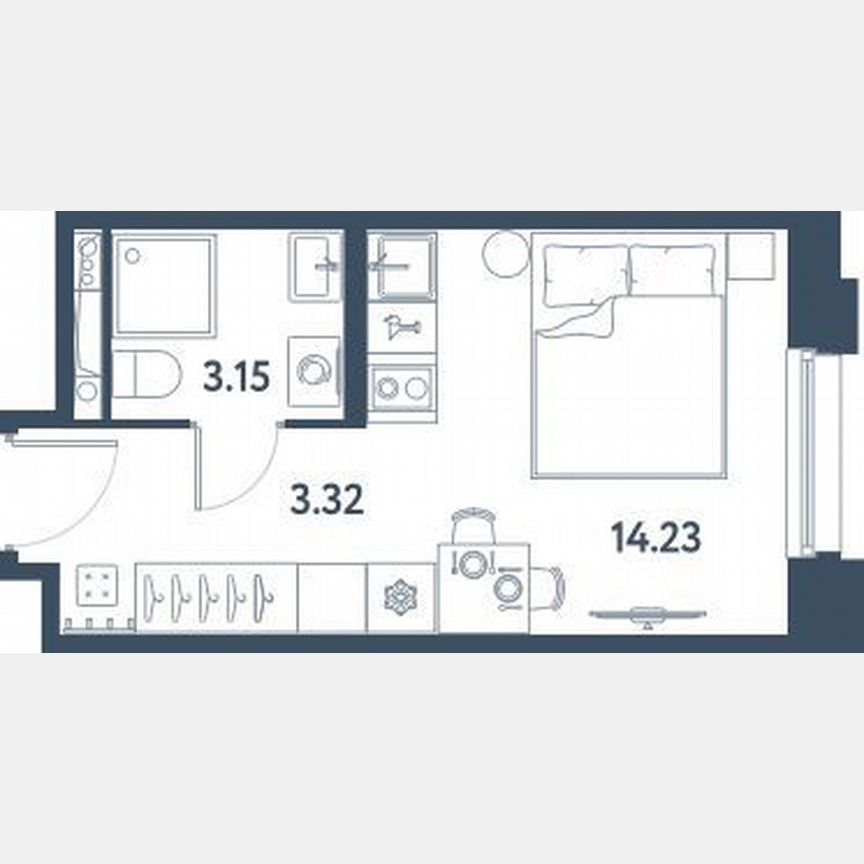 Апартаменты-студия, 20,7 м², 3/16 эт.