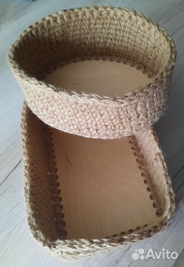 Вязаные корзинки из джут