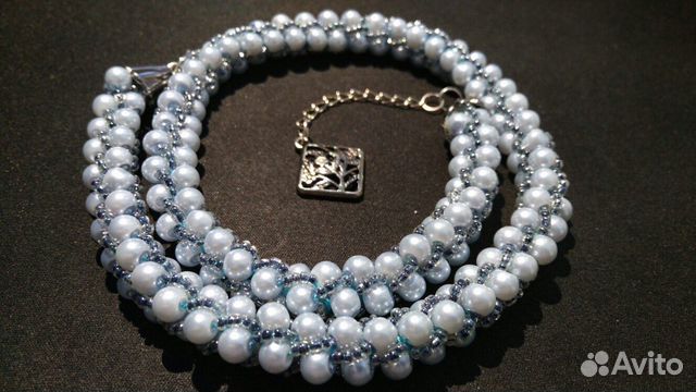 Колье жгут из бисера с имитацией жемчуга