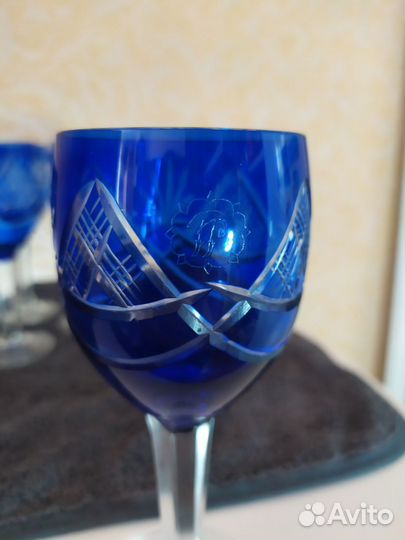 Фужеры двухцветное стекло, алмазная грань, СССР