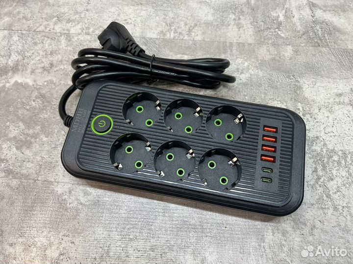 Сетевой фильтр 6 розеток, 4 USB, 2 Type-C