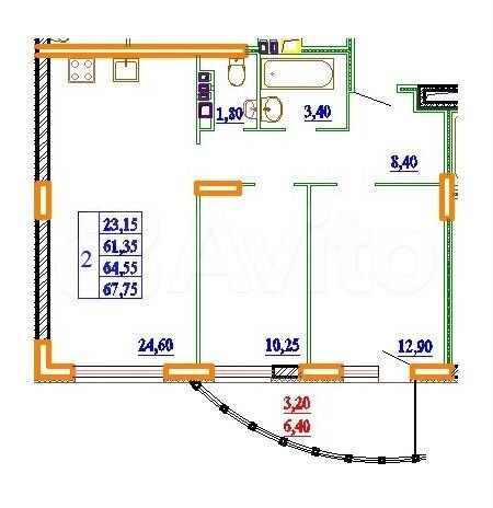 2-к. квартира, 67,7 м², 9/11 эт.