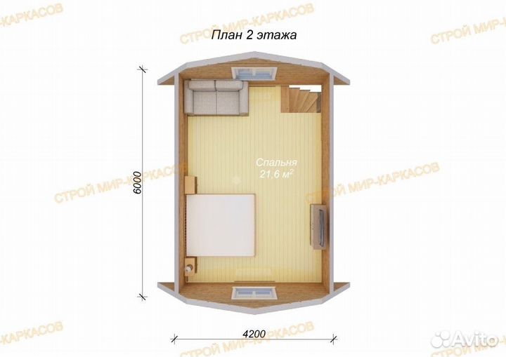 Двухэтажный каркасный дом 7х6м