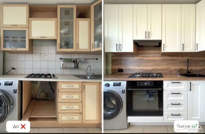 Замена фасадов и столешниц на кухне