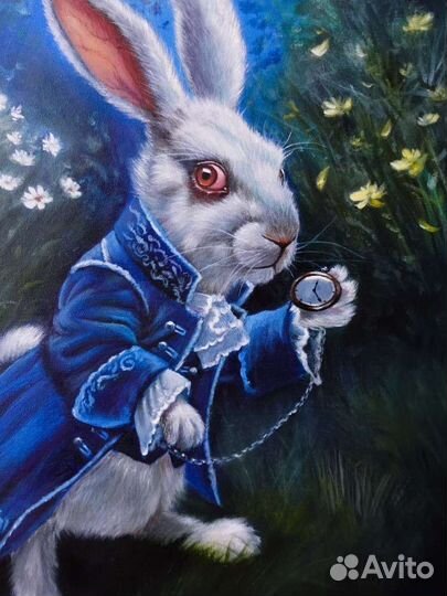 Белый кролик. Картина маслом