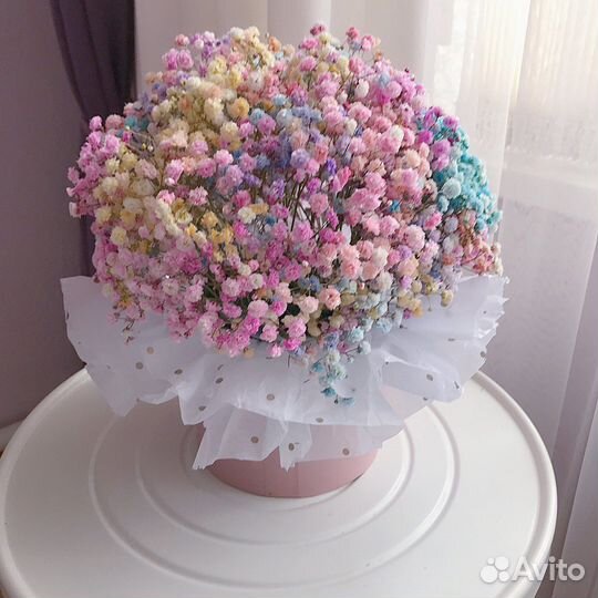 Радужная гипсофила в картонном цилиндре