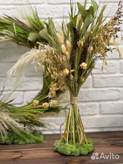 Сухоцветы: статица, лимониум, пшеница