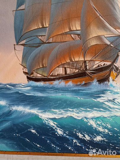 Картина холст масло море парусник 72*72