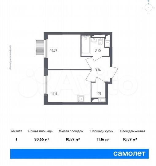 1-к. квартира, 30,1 м², 14/14 эт.