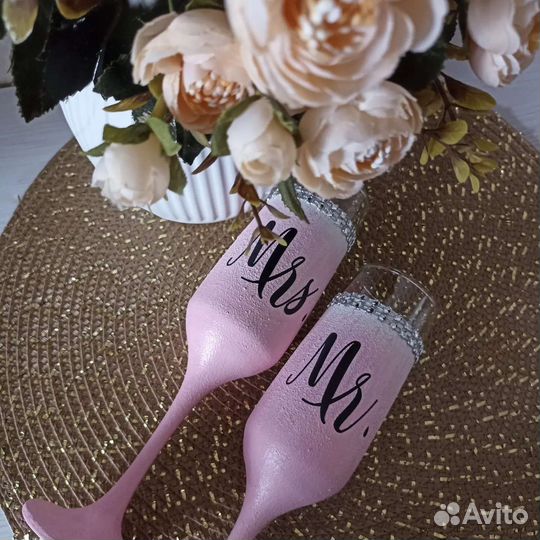 Свадебные бокалы ручной работы