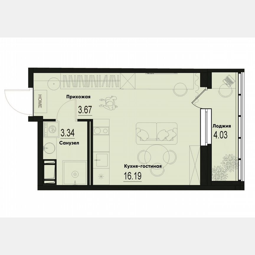 Квартира-студия, 25,2 м², 9/12 эт.