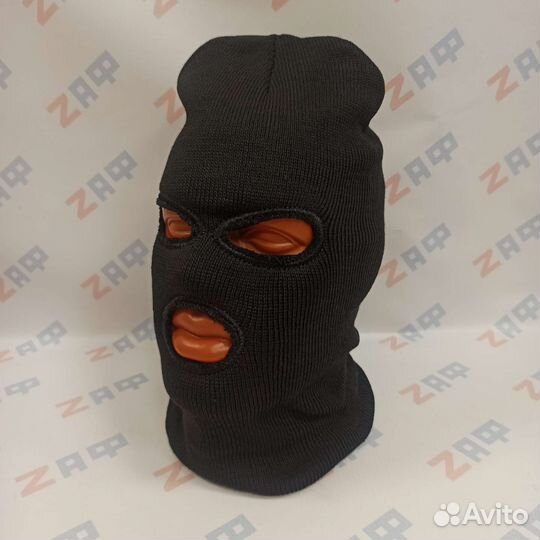 Балаклава-маска вязаная на флисе 9596, чёрная