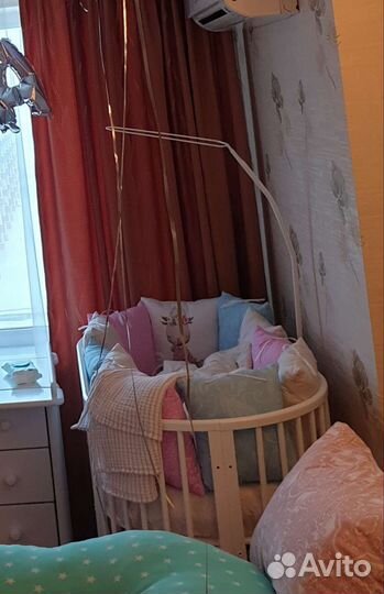 Кроватка трансформер с маятником, матрац, балдахин