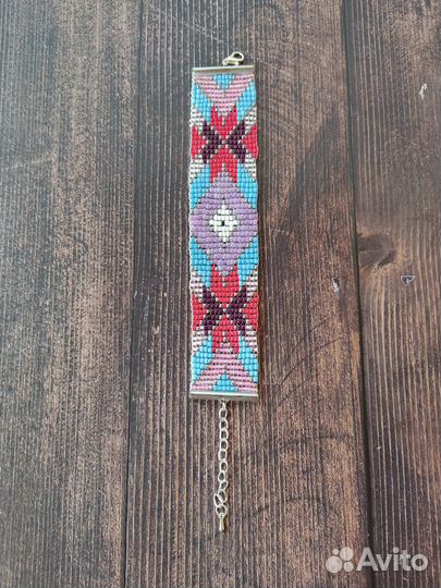 Браслет из бисера ручной работы (розовый, голубой)