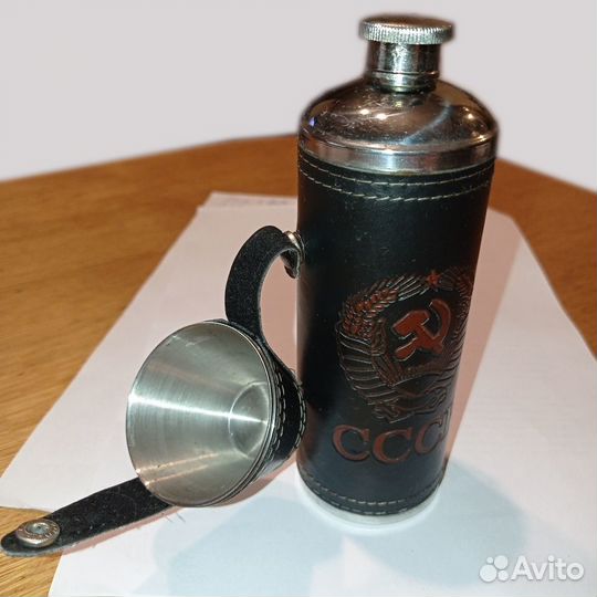 Фляжка 9oz с рюмкой в кож.чехле с символикой СССР