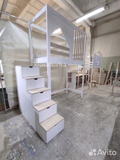 Детская Эко кровать домик, кровать чердак