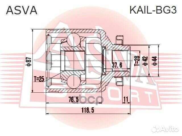 Kail-BG3 asva шрус внутренний левый 25x42x28 KA
