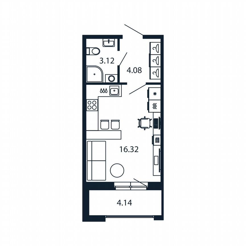 Квартира-студия, 25,6 м², 7/12 эт.