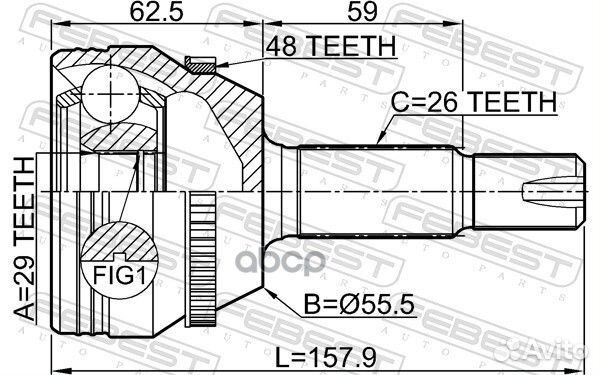 Шрус наружный 29x55x26 toyota corolla/matrix (NAP)