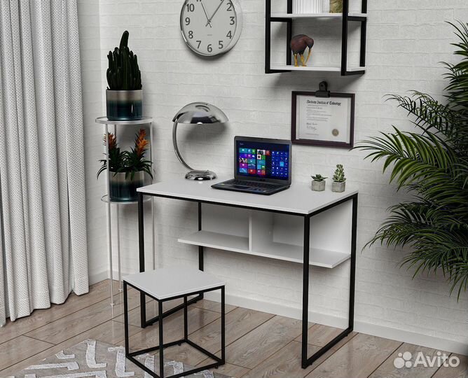 Стол письменный, Alonzo, белый/черный 100x58х77 см