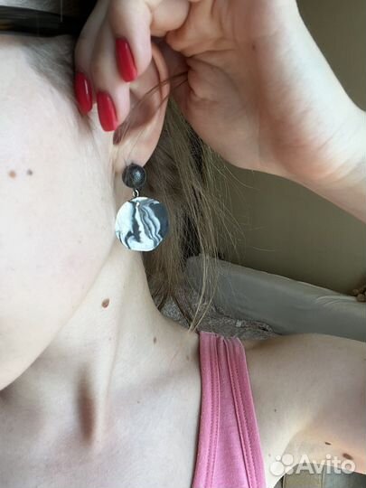 Серьги фарфор, серебро новые в коробочке