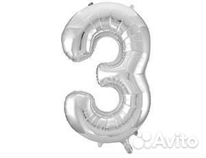 Воздушный шар цифра 3 серебро 86см Китай