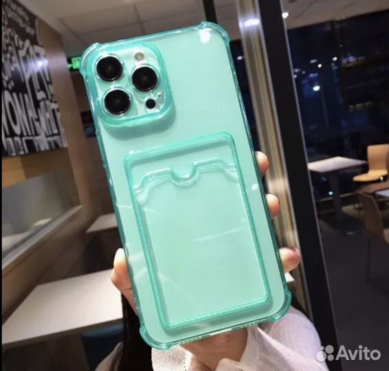 Чехол Прозрачный с держателем для карт для iPhone
