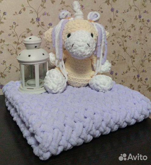 Подарок на рождение малыша пледик+игрушка