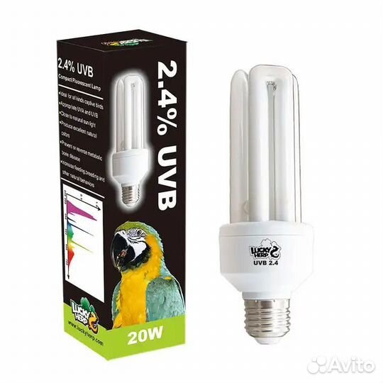 Уф лампа для птиц, 2.4 UVB, 12 UVA, 20W, Е27