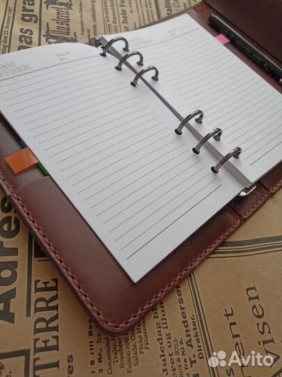 Ежедневник блокнот А6 на кольцах из натуральной ко