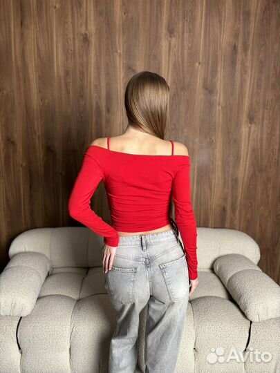Лонгслив двойка с длинными рукавами и топом красный (S)