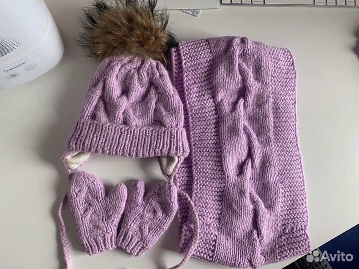 Зимний комплект шапка+снуд+варежки 44