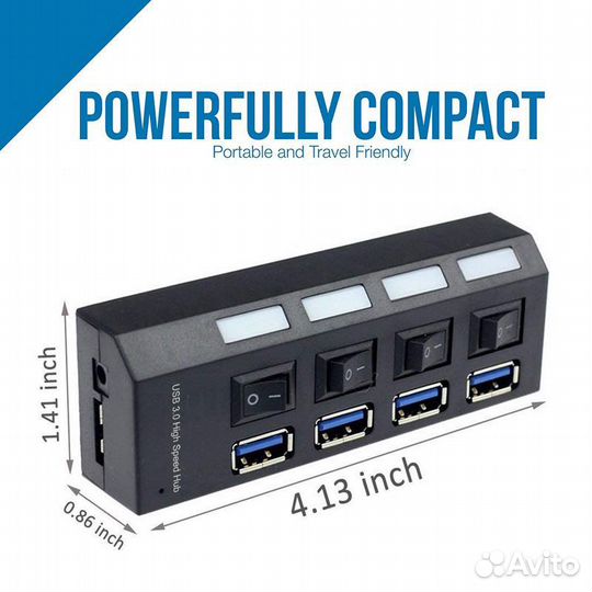 USB HUB*4 USB 3.0 port включатель портов