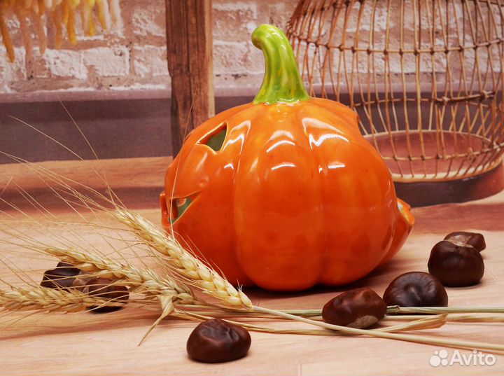Тыква на Хэллоуин подсвечник тыква керамика