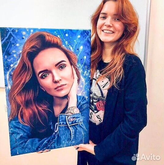 Портрет по фото на холсте на праздник с доставкой