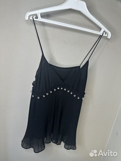 Топ Celine черный со стразами из шёлка s