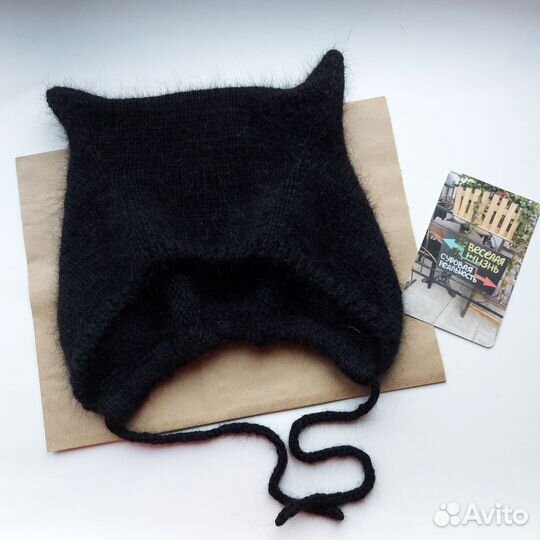 Шапка чепчик вязаная с ушками(В наличии)
