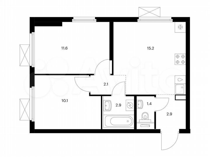 2-к. квартира, 46,2 м², 21/25 эт.