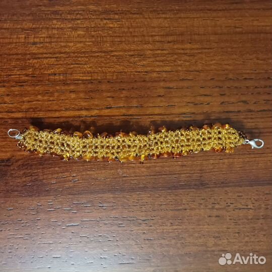 Браслет из янтаря с бисером, ручная работа