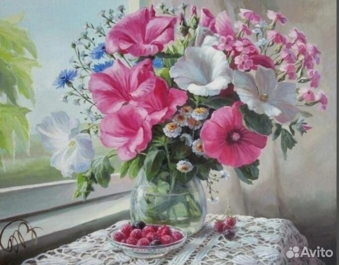 Картина маслом на холсте, натюрморт с цветами