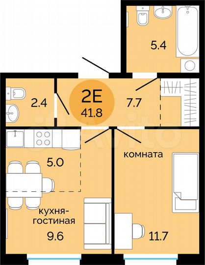 2-к. квартира, 41,8 м², 3/14 эт.