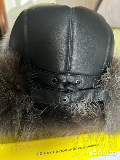 Шапка 58-59р., натуральная кожа, натуральный мех