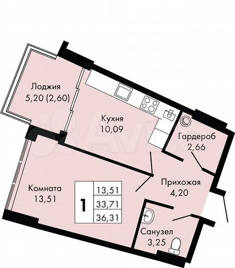 2-к. квартира, 36,3 м², 9/9 эт.