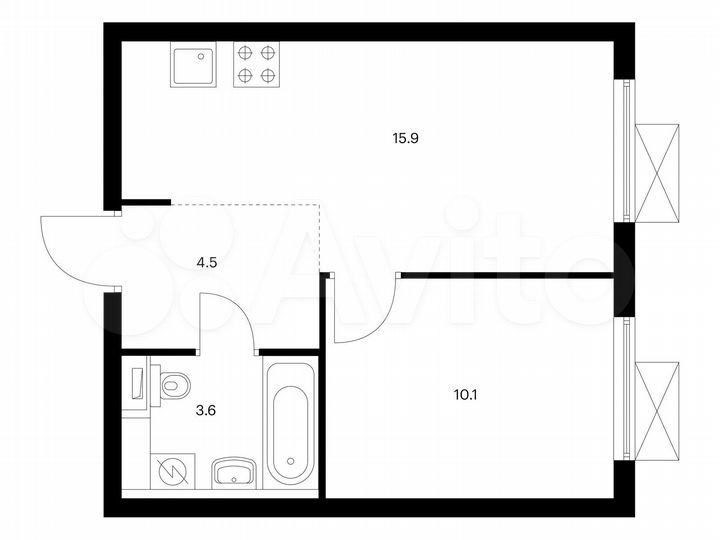 1-к. квартира, 34,1 м², 4/16 эт.
