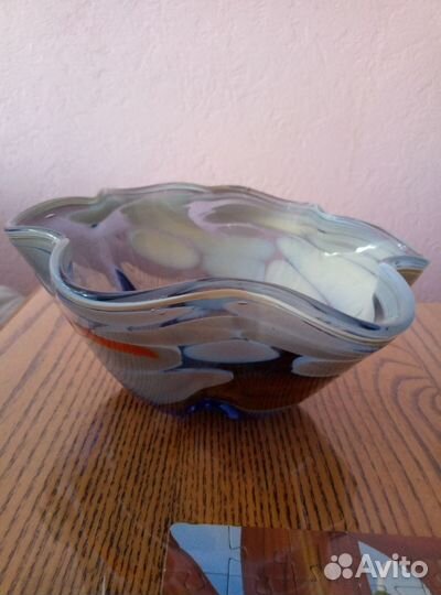 Вазочка-конфетница. Гутное стекло. СССР