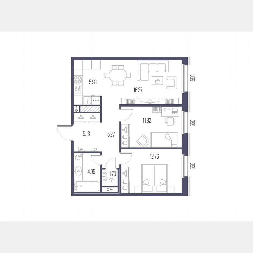 2-к. квартира, 63,9 м², 6/10 эт.