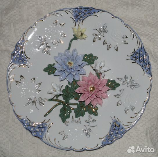 Тарелка Декоративная Фарфор (с лепниной) Цветы