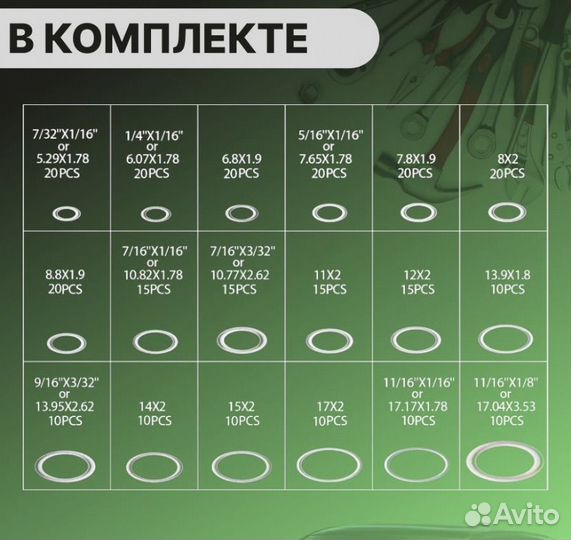 Кольцо уплотнительное набор 18 размеров 225 шт